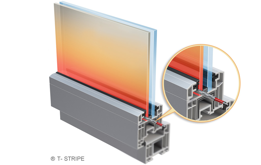 Fensterheizung im Rahmen – die Heizbänder sind nicht sichtbar / Window heating – the heating ribbons are invisible.